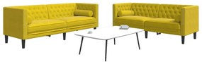 Set Divani Chesterfield 2pz Con Cuscini Giallo Velluto /