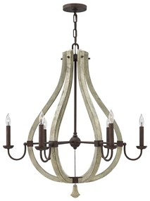 Lampadario Industrial Nordico Middlefield Acciaio Ferro Ruggine Legno 6 Luci E14