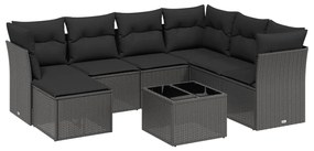 Set divani da giardino con cuscini 8 pz nero in polyrattan