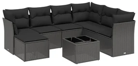 Set divani da giardino con cuscini 8 pz nero in polyrattan