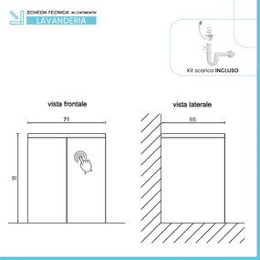 Mobile lavatoio bianco 71x65 cm con ante e vasca in resina Wanda