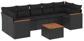 Set divani da giardino con cuscini 8 pz nero in polyrattan