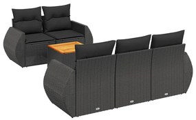 Set divano da giardino 6 pz con cuscini nero in polyrattan