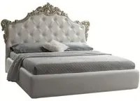 Letto barocco matrimoniale con contenitore in ecopelle SAVOIA Bianco Argento 194x209x h 140 cm