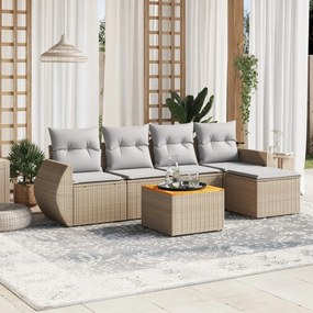 Set divano da giardino 6 pz con cuscini beige in polyrattan