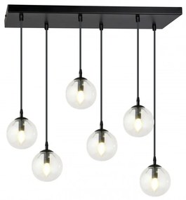 Lampadario a Sospensione in Acciaio e Vetro COSMO 6 Nero 6xE14 Colore delle Sfere Trasparente