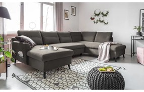 Divano letto a U in velluto grigio scuro, angolo destro Stylish Stan - Miuform