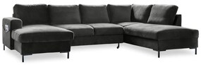 Divano letto a U in velluto grigio scuro, angolo destro Lofty Lilly - Miuform