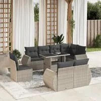 Set Divano da Giardino 9pz con Cuscini Grigio Chiaro Polyrattan 3268672