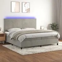 Letto a Molle Materasso e LED Grigio Chiaro 200x200 cm Velluto 3136023