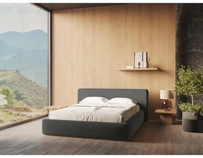 Letto matrimoniale imbottito grigio scuro con contenitore con griglia 140x200 cm Kiana - Makamii