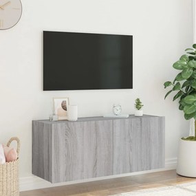 Mobile TV a Parete con Luci LED Grigio Sonoma 100x35x41 cm