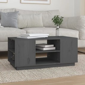 Tavolino Da Salotto Grigio 90x49x40,5 Cm Legno Massello Di Pino /