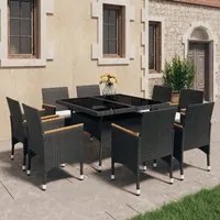 Set da Pranzo da Giardino 9 pz in Polyrattan e Acacia Nero cod mxl 37915