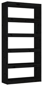 Libreria/divisorio nero 80x30x167,4 cm legno massello di pino