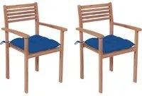 Sedie da Giardino 2 pz con Cuscini Blu in Massello di Teak 3062287