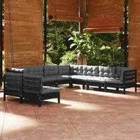 Set Divani da Giardino 9 pz con Cuscini Neri Massello di Pino 3096831