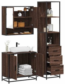 Set Mobili Da Bagno 3 Pz Rovere Marrone İn Legno Multistrato /