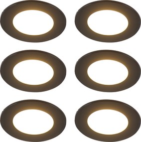 Set di 6 faretti da incasso moderni neri con LED dimmerabile a 3 livelli IP65 - Blanca