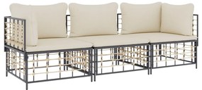 Set Divani da Giardino 3 pz con Cuscini Antracite in Polyrattan