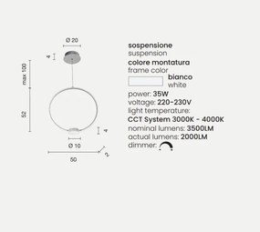 Lampada a sospensione Led OMEGA in metallo verniciato Bianco Grande 50 cm