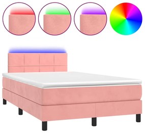 Letto a Molle con Materasso e LED Rosa 120x200 cm in Velluto