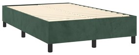 Letto a molle con materasso e led verde scuro 120x200cm velluto