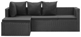 Set divani da giardino 4 pz nero con cuscini in polyrattan