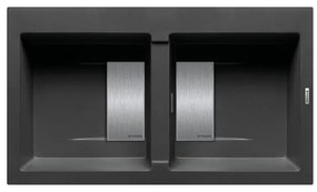 Lavello integrato 2 vasche in granito nero PYRAMIS Kartesio L 50 x L 86 cm