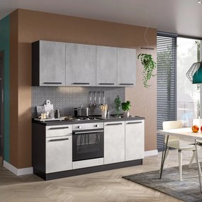 Cucina montata Dora bianco e grigio chiaro, lavello a sinistra, L 195 cm, completa di: cappa a incasso, piano cottura a gas e forno