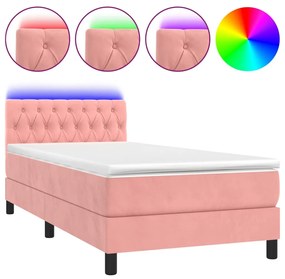 Letto a molle con materasso e led rosa 90x190 cm in velluto