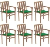 Sedie da Giardino Impilabili con Cuscini 6 pz Massello di Teak 3073411