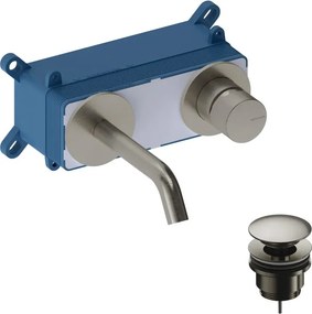 Rubinetto per lavabo Loop k monocomando a parete per lavabo bocca 14cm + corpo incasso + piletta di scarico nickel brushed