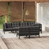 Set Divani da Giardino 8 pz con Cuscini Neri Legno di Pino 3096452