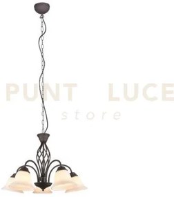 Rustica lampadario metallo ruggine con 5 diffusori vetro bianco d. ...
