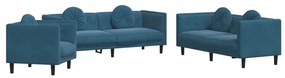 Set di divani 3 pz con cuscini blu in velluto