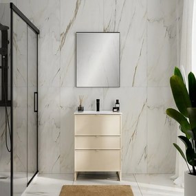 Mobile da bagno sospeso Quadra avorio con lavabo in ceramica bianco vasca centrale base con 3 cassetti a chiusura ammortizzata (estrazione parziale), con maniglia in alluminio laccato avorio L61 H75 P40