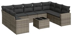 Set Divano da Giardino 10 pz con Cuscini Grigio in Polyrattan