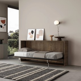 Letto a scomparsa singolo orizzontale Kando con materasso, Noce / Non incluso