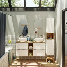 Mobile sottolavabo e lavabo Modern per doppia vasca bianco e miele L 120 x H 55 x P 45 cm 4 cassetti, top incluso