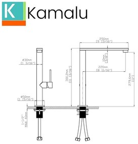 Kamalu - miscelatore cucina inox satinato canna girevole quadrata| k-9300