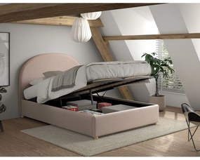 Letto matrimoniale imbottito rosa con contenitore con rete inclusa 140x200 cm Moon – Vipack