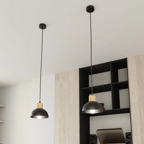 Lampada a Sospensione in Acciaio e Legno SECO 1 E27 Nero