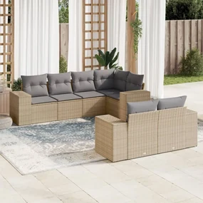 Set divani da giardino 7 pz con cuscini beige in polyrattan