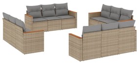 Set divano da giardino 12 pz con cuscini beige misto polyrattan