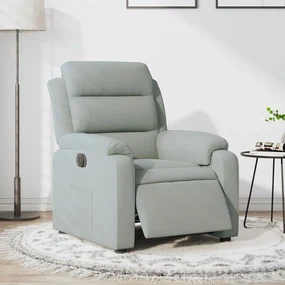 Poltrona elettrica reclinabile grigio chiaro in vera pelle