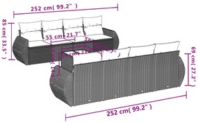 Set divani da giardino 9 pz con cuscini nero in polyrattan