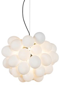 Lampadario Art Déco nero con vetro opalino 8 luci rotondo - Uvas