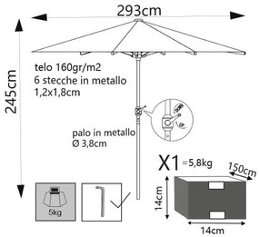 MARITUS - ombrellone tondo da giardino palo centrale 3 m