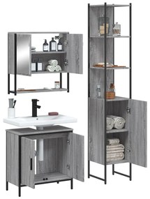 Set mobili da bagno 3 pz grigio sonoma in legno multistrato